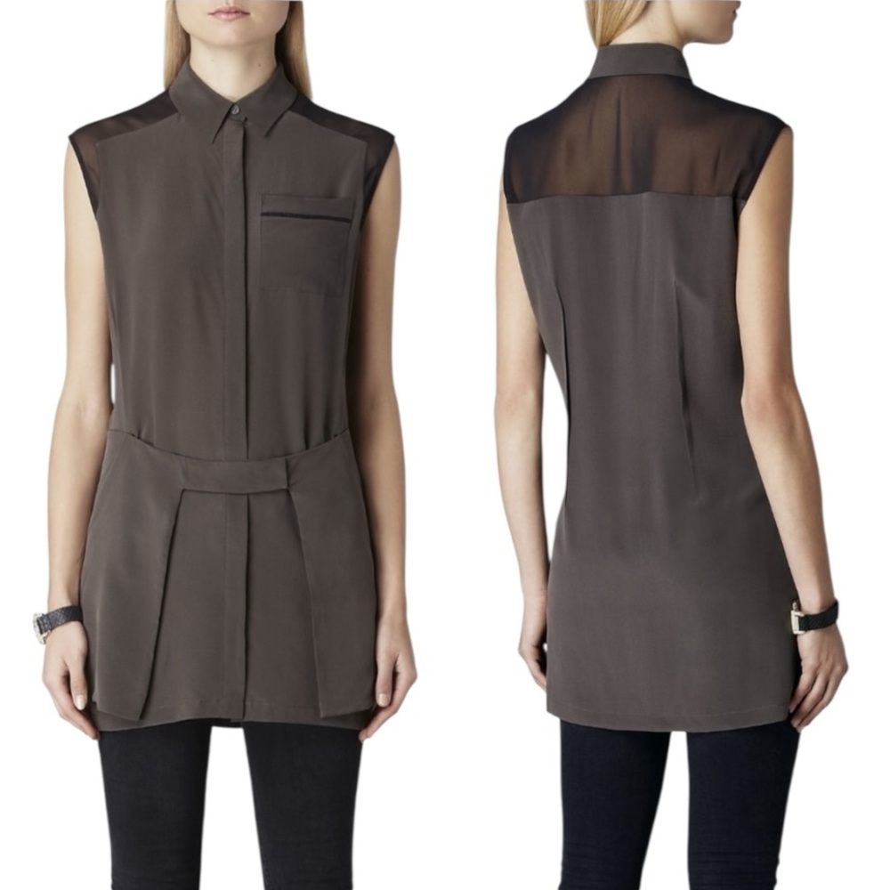 AllSaints Danica 100% Silk Sleeveless Shirt Dress Tunic US 4 minimalist